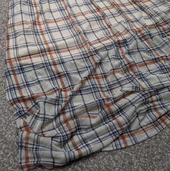 AUW sheer lined cream and rust plaid fit and flare midi dress - Picture 3 of 16